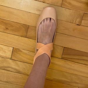 Pink ballet flats with crossover strap